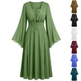 thumbnail image 1 of Otvok Lace Up Gothic Midi Dress Women, Flare Long Sleeve V Neck Dress, Drawstring Waist Split Hem Vintage Halloween Casual Dress, 1 of 6