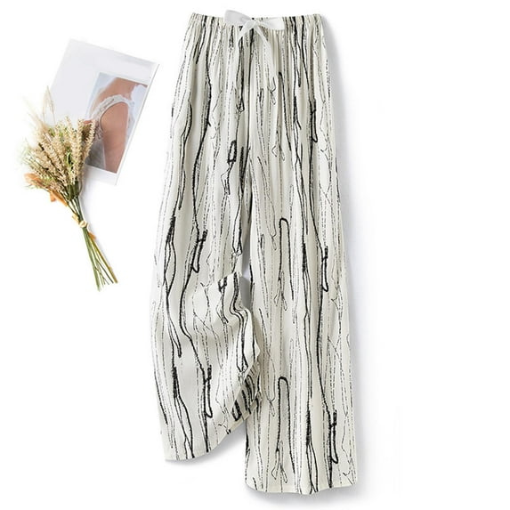 Otvok Ladies Cropped Pants Printed Casual Home Wear with Elastic Waistband Trousers