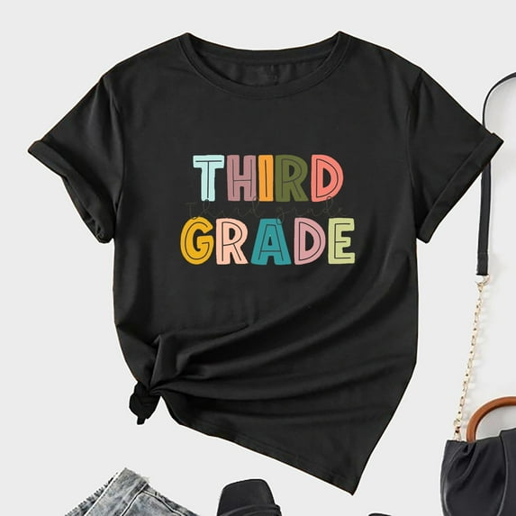 Otvok Ladies Fashionable Casual Pullover Printed Short Sleeved Tops for School Season