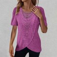 thumbnail image 1 of Otvok Ladies Shirt Pit Stripe Cross Hem Pullover Short Sleeve Round Neck Tops, 1 of 6