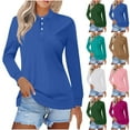 thumbnail image 1 of Otvok Ladies Solid Color Button Lapel Casual Fashion Long Sleeve T-Shirt Top Shirt, 1 of 6
