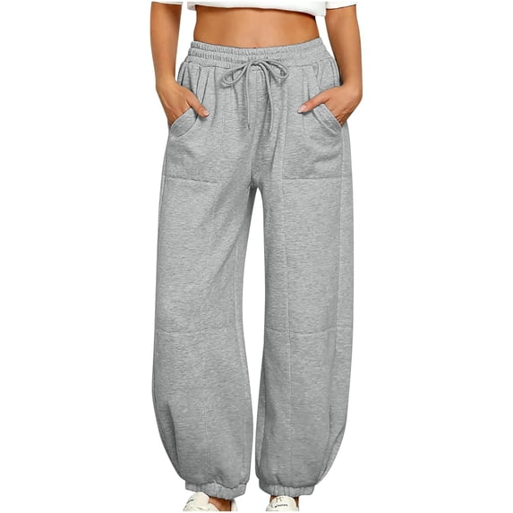 Otvok Ladies Sweatpants Fashionable Solid Color Casual Comfortable Ankle Pocket High Waisted Sports Pants