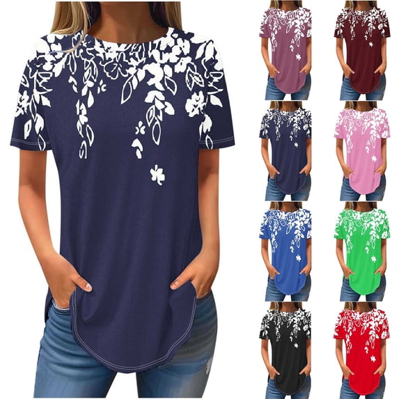 Otvok Ladies Tshirt,Summer Tops for Women Short Sleeve Round-Neck T-shirts Casual Loose Tunic Tops