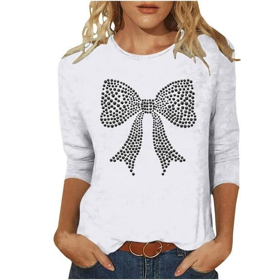 Otvok Ladies' Valentine'S Day 3/4 Sleeve T-Shirt Printed Round Neck Three Quarter Sleeve Loose Tops