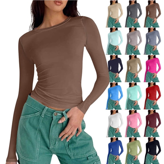Otvok Long Sleeve T Shirts for Womens Winter Fall Clothes Fashion Basic Crop Tops Going Out Outfits
