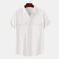 thumbnail image 1 of Otvok Men's Fashion Vacation Solid Color Linen Double Pocket Casual Short Sleeve Shirts, 1 of 6