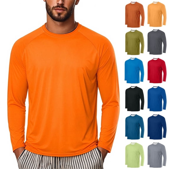 Otvok Men Raglan Long Sleeve Tee Crew Neck Baseball T-Shirt, Solid Color Casual Basic Pullover, Soft Lightweight Tops for Everyday and Sports