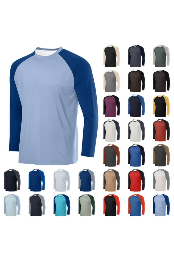 Men's Long Sleeve T Shirts, Lightweight Athletic Performance Tops Raglan Sleeve Mesh Crew Neck Top