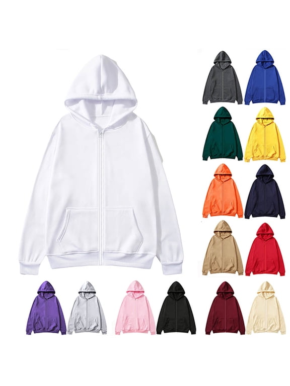 Men's Zip Up Hoodie Sweatshirt, Long Sleeve Drawstring Hooded Jacket, Casual Solid Hoodie with Kangaroo Pockets