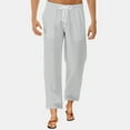 thumbnail image 1 of Otvok Mens Linen Solid Color Loose Fashionable Drawstring Pants with Pockets, 1 of 6