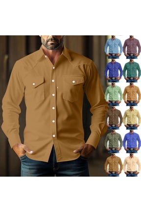 Mens Shirts, Western Yoke Shirt for Men, Long Sleeve Button Down Casual Shirt with Chest Flap Pockets