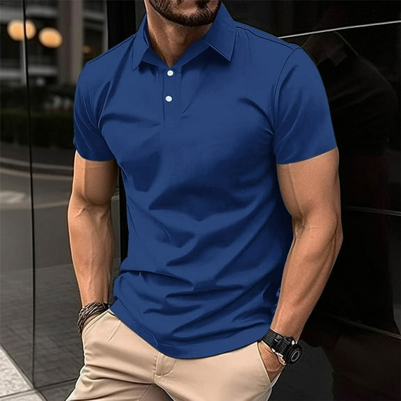 Otvok Mens Short Sleeve Blouse Casual Solid Turn Down Collar Buttons T-Shirt