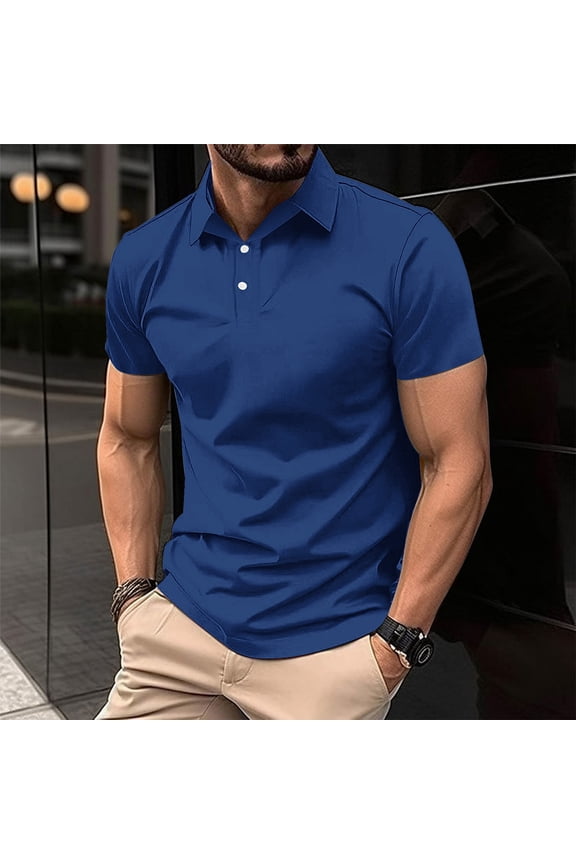 Mens Short Sleeve Blouse Casual Solid Turn Down Collar Buttons T-Shirt