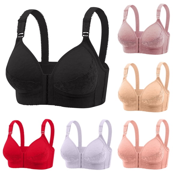 Otvok Middle Aged and Elderly Bras without Steel Rings Plus Size Underwear Front Button Style Bra