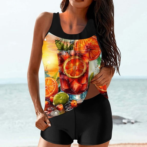 Otvok Modest Tankini Swimsuits for Women Tummy Control Bathing Suit 2 Piece Swim Tank Top and Shorts Swimwear Set