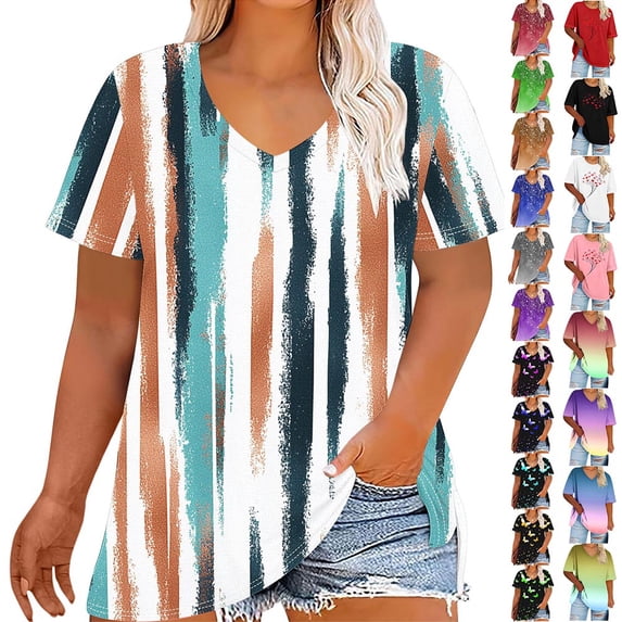 Otvok Oversized T-Shirts for Women V-Neck Spring Summer Short Sleeve Casual Loose Sports Tees