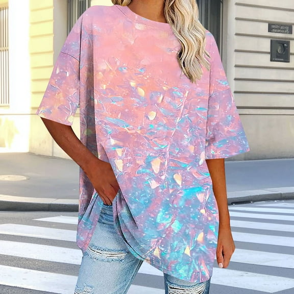 Otvok Oversized Tshirts for Women Summer Short Sleeve V Neck Tee Shirt Trendy Loose Workout Tee