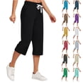 thumbnail image 1 of Otvok Plus Size Capris for Women Drawstring Plain Cotton-Linen Cropped Pants Casual Versatile Loose-Fit Trousers, 1 of 6