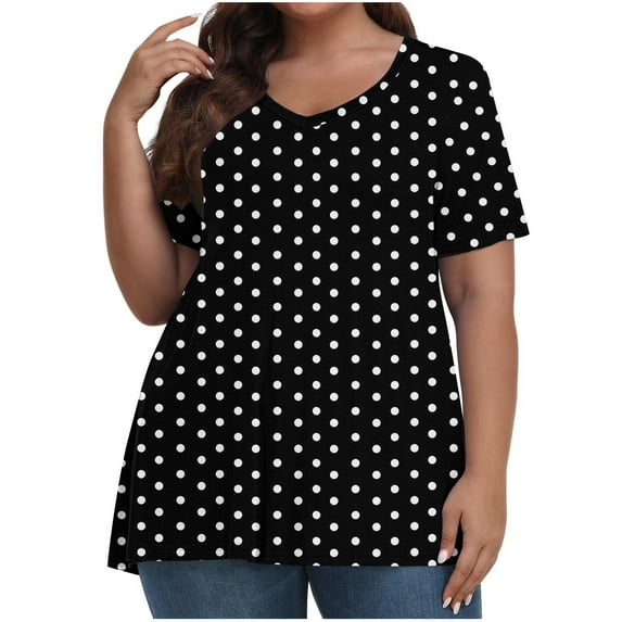 Otvok Plus Size Short Sleeve Tops for Women Casual V-Neck Solid Blouse T-Shirt