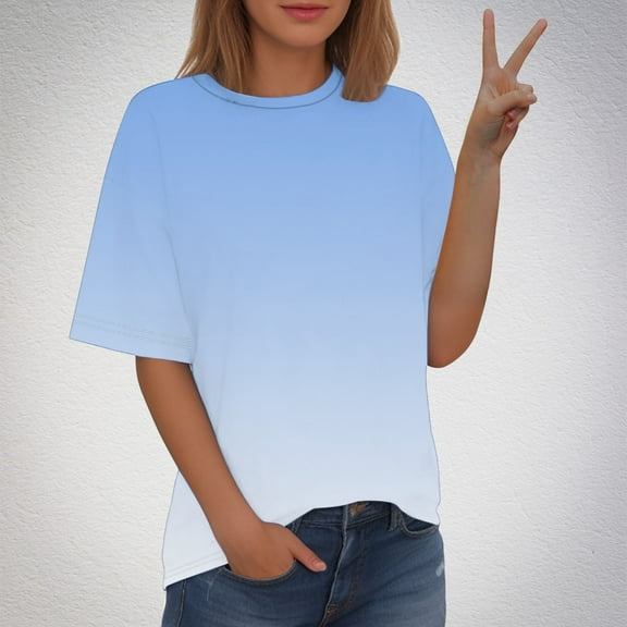 Otvok Plus Size Tops Women's Gradient Printed T-shirt Short Sleeve Round Neck Casual Blouse