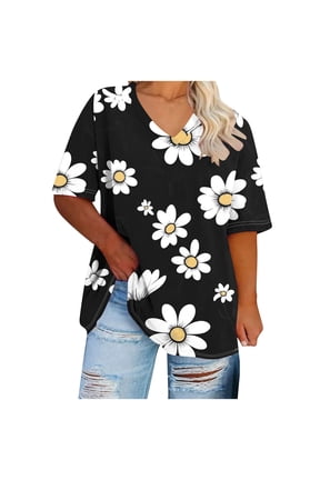 Plus Size Tops for Women Oversized Short Sleeve V Neck T-Shirt Casual Summer Graphic Tees XL-XXXXXL