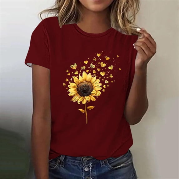 Otvok Plus Size Womens Summer Tops Short Sleeve T-Shirt Crew Neck Cute Pullover Trendy Blouses