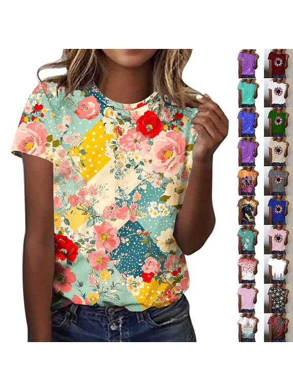 Plus Size Womens Summer Tops Short Sleeve T-Shirt Crew Neck Cute Pullover Trendy Blouses