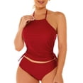 thumbnail image 1 of Otvok Plus Size Womens Tankini Sets Two Piece Tummy Control Bathing Suits with Shorts Modest Loose Athletic Swimwear L Wine, 1 of 6