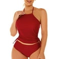 thumbnail image 1 of Otvok Plus Size Womens Tankini Sets Two Piece Tummy Control Bathing Suits with Shorts Modest Loose Athletic Swimwear M Wine, 1 of 6