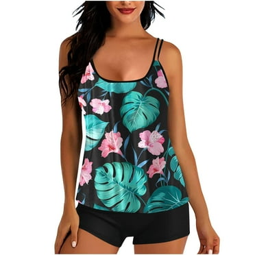 Otvok Plus Size Womens Tankini Sets Two Piece Tummy Control Bathing Suits with Shorts Modest Loose Athletic Swimwear S Green