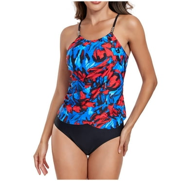 Otvok Plus Size Womens Tankini Sets Two Piece Tummy Control Bathing Suits with Shorts Modest Loose Athletic Swimwear XL Blue