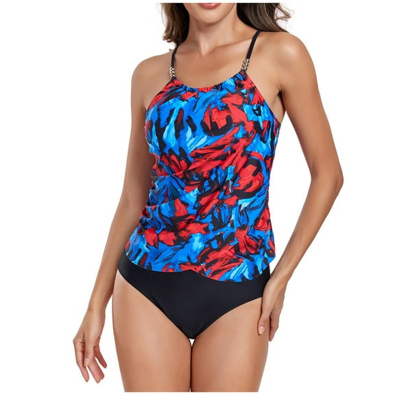 Otvok Plus Size Womens Tankini Sets Two Piece Tummy Control Bathing Suits with Shorts Modest Loose Athletic Swimwear XL Blue