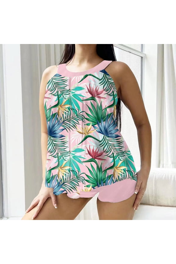 Otvok Plus Size Womens Tankini Sets Two Piece Tummy Control Bathing Suits with Shorts Modest Loose Athletic Swimwear XL Pink