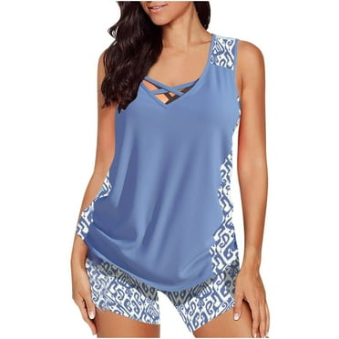 Otvok Plus Size Womens Tankini Sets Two Piece Tummy Control Bathing Suits with Shorts Modest Loose Athletic Swimwear XXL Navy