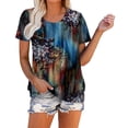 thumbnail image 1 of Otvok Ruched Round Neck Blouse Tees for Women Loose Short Sleeve Tops Classic T-Shirt, 1 of 6