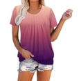 thumbnail image 1 of Otvok Ruched Round Neck Blouse Tees for Women Loose Short Sleeve Tops Classic T-Shirt, 1 of 6