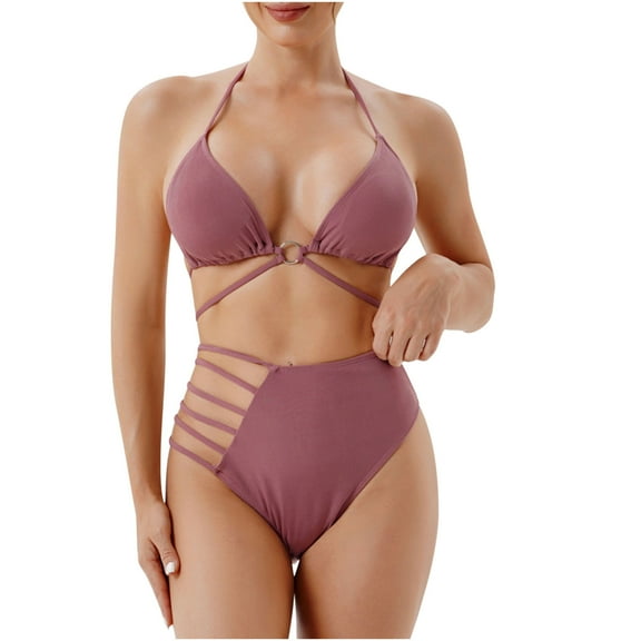 Otvok Sexy Bikinis for Women 2 Piece Bikini Spaghetti Strap Swimsuits Solid Color Swimwear Triangle Bathing Suit