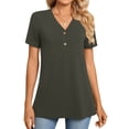 thumbnail image 1 of Otvok Short Sleeve T-Shirts for Women's Casual Solid V Neck Button Tunic Basic Summer Tops Shirt, 1 of 6
