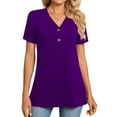 thumbnail image 1 of Otvok Short Sleeve T-Shirts for Women's Casual Solid V Neck Button Tunic Basic Summer Tops Shirt, 1 of 6
