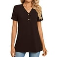 thumbnail image 1 of Otvok Short Sleeve T-Shirts for Women's Casual Solid V Neck Button Tunic Basic Summer Tops Shirt, 1 of 6