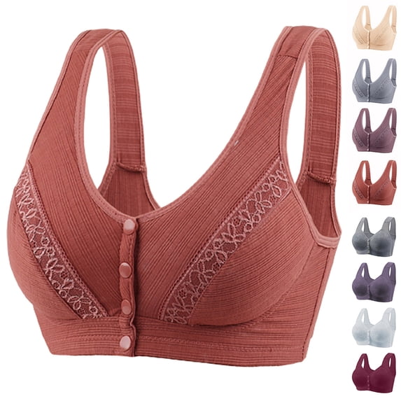 Otvok Soft Comfort Women's Bras Front Close Wireless Bra Lace Trim Adjustable Straps Full Coverage Sleep Underwear