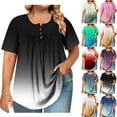 thumbnail image 1 of Otvok Spring Summer Plus Size Blouses for Women Short Sleeve Round Neck Button Up Pleated T-shirt, 1 of 6