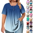 thumbnail image 1 of Otvok Spring Summer Plus Size Tops Women's Short Sleeve Round Neck Button Up Pleated T-shirt, 1 of 6