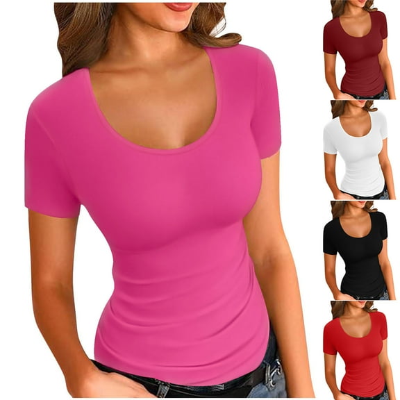 Otvok Spring Summer T-Shirt for Women Casual Loose-Fit Solid Pullover Short Sleeve Tops Blouse