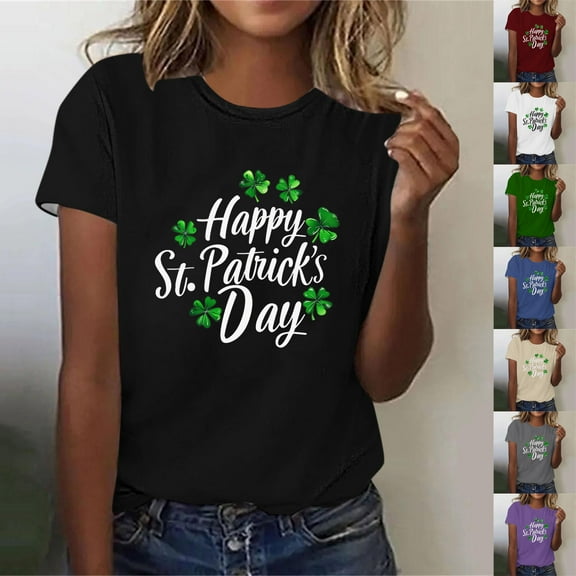 Otvok Spring Summer Womens St. Patrick'S Day Printed Casual Pullover Short Sleeved Tops
