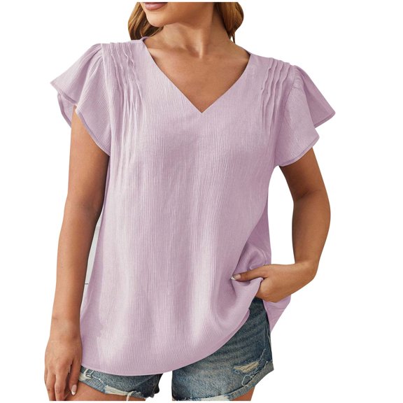 Otvok Summer Basic Tee Tops for Womens T Shirts Bubble Sleeve Crew Neck Shirts Casual Blouse