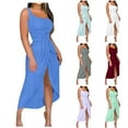 thumbnail image 1 of Otvok Summer Dresses for Women, Women's One-Shoulder Stretch Dress Solid Color High Slit Elastic Wrinkle Dress, 1 of 6