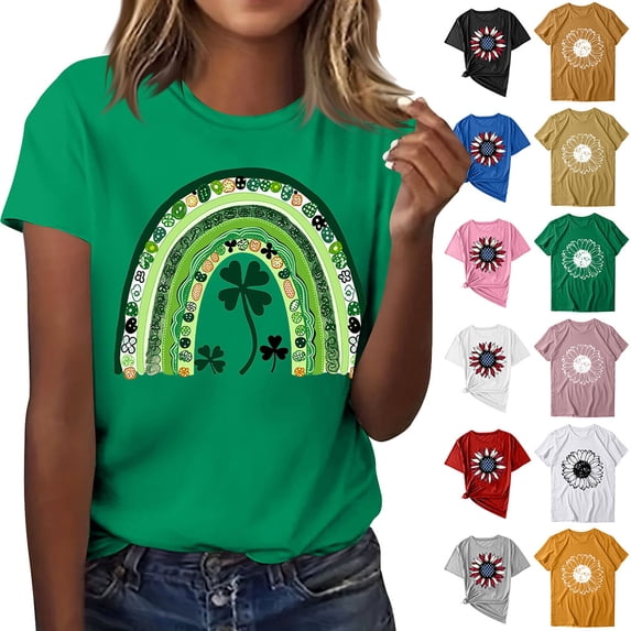 Otvok Summer Patricks Blouses Women'S St. Patrick'S Day Short-Sleeve Round-Neck Pullover Casual Tops