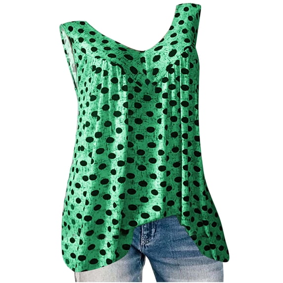 Otvok Summer Sleeveless Tops for Women Polka Dot Solid Color Print Short Sleeve Tunic T-Shirts