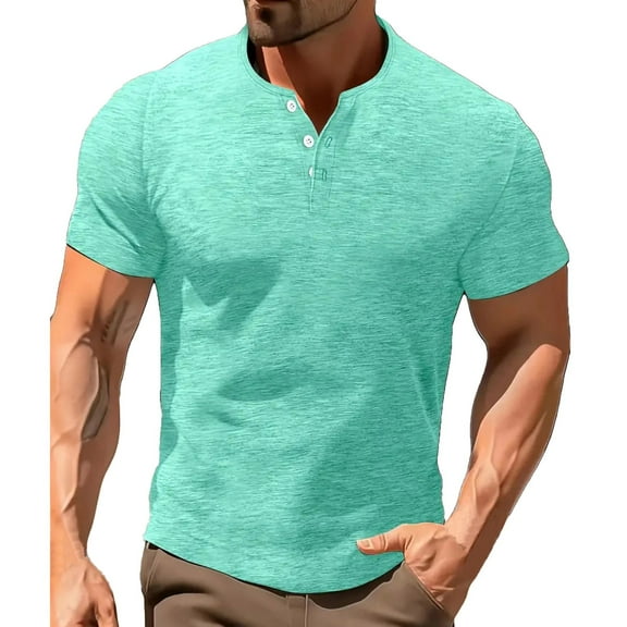 Otvok Summer T-Shirt for Men's Short Sleeve Casual Henley T-Shirts Button Comfortable Collar Sports Tees